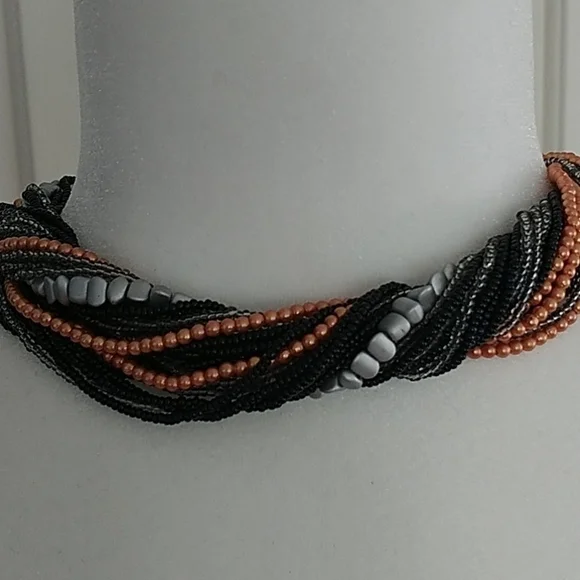 Multi Beaded twisted strand Chocker Necklace - Picture 5 of 10
